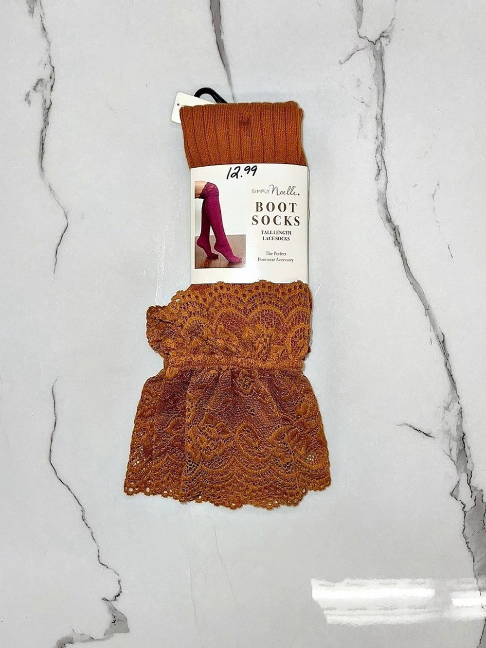 Simply Noelle Tall Length Lace Boot Socks Brown NWT